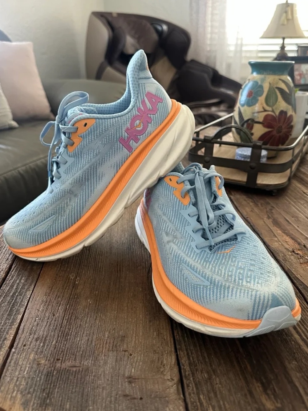 Hoka Women's Sky Blue and Orange Road Running Shoes